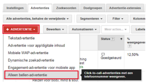 Instellen van Google Ads telefonisch verkeer advertentie