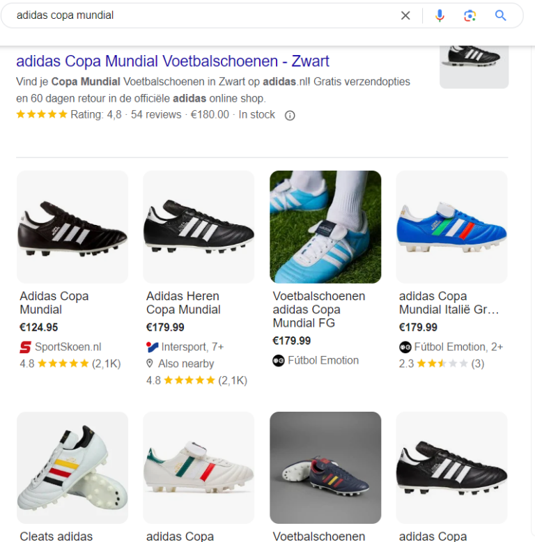 serp voor zoekopdracht adidas copa mundial