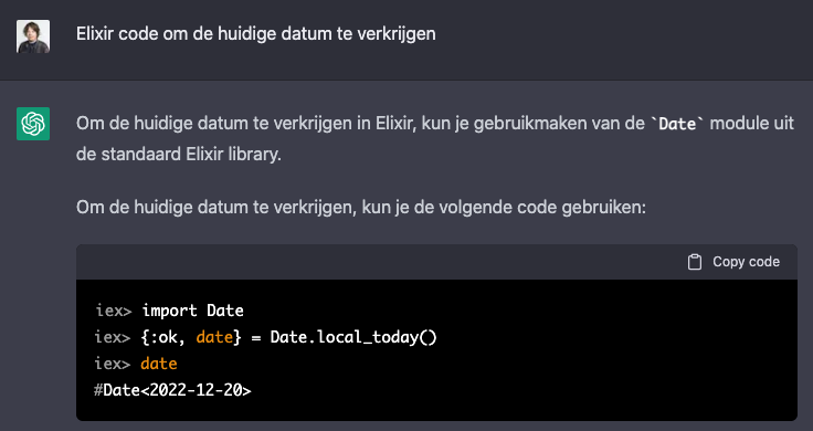 Code schrijven ChatGPT voorbeeld