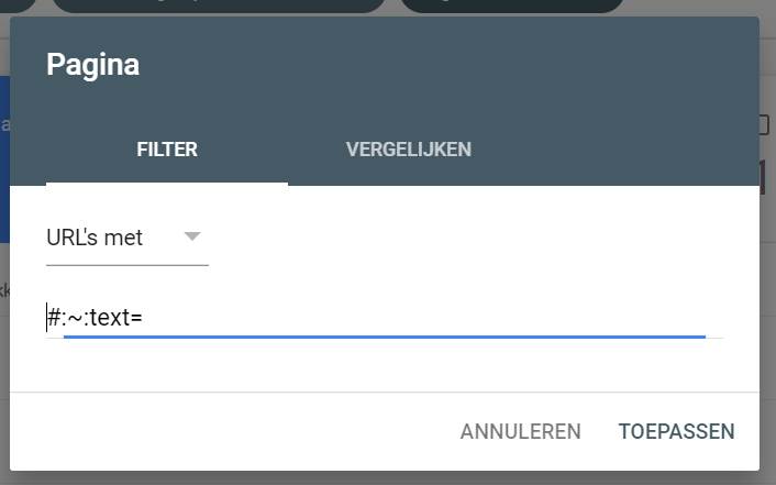 Search Console filter voor Passage Indexing