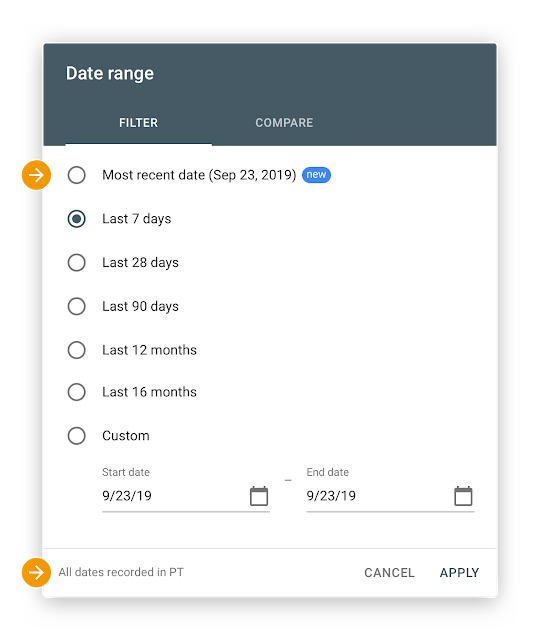 Search Console datum selecteren