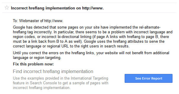 Hreflang tags implementatie melding van Google