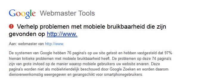 Meldingen mobiele bruikbaarheid in Google Webmaster Tools