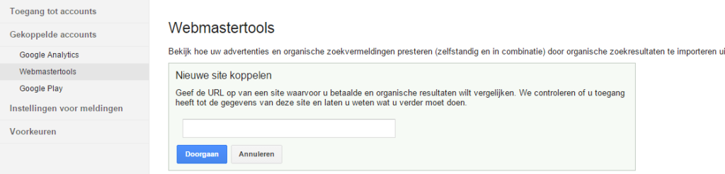 Webmastertools domeinnaam toevoegen