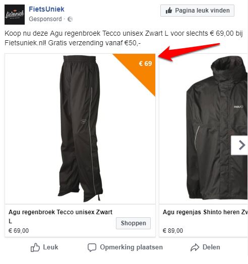 Facebook overlay dynamische advertentie