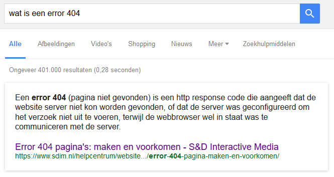 Voorbeeld van een featured snippet