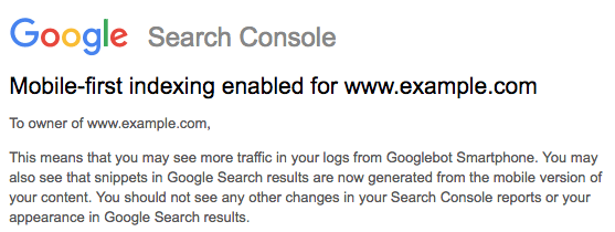 Search Console mobile first enabled