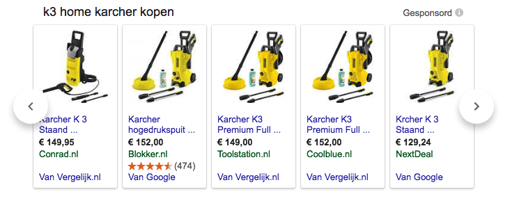 Google Shopping prijsvergelijkers