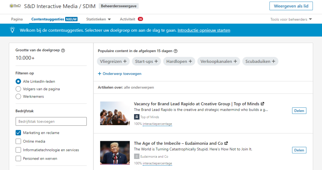 linkedin contentsuggesties