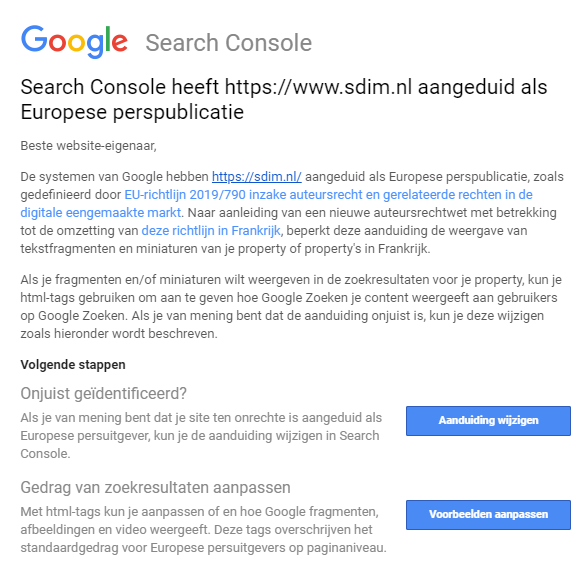 search console aanduiding europese perspublicatie van sdim.nl