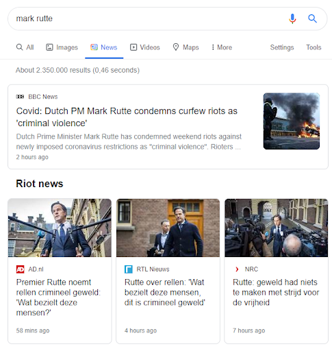 mark rutte google nieuws