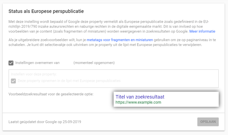 status als europese perspublicatie wel aangevinkt