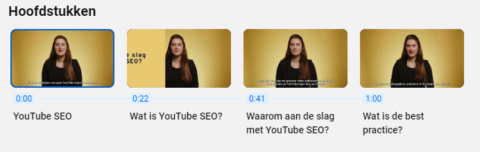 Hoofdstukken voor Youtube SEO
