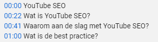 Voorbeeld timestamps Youtube SEO