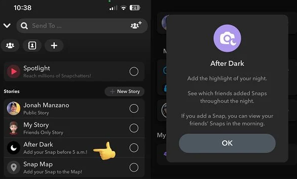 snapchat after dark