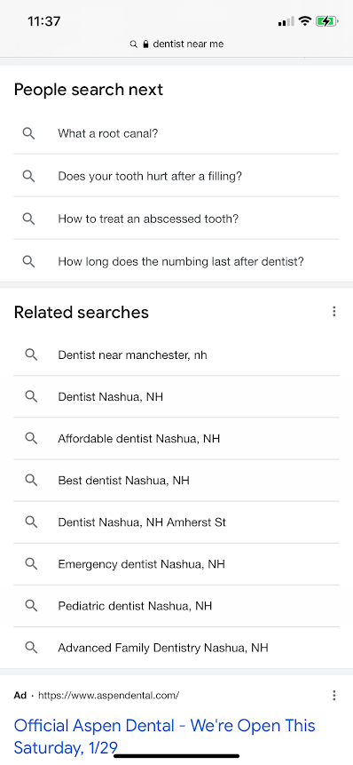 google mobile searches dentist near me