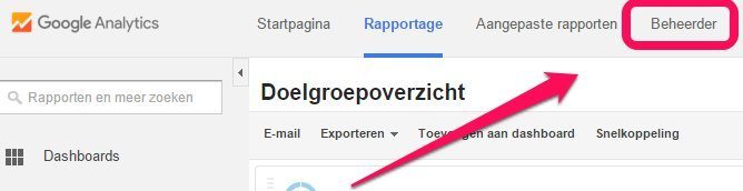 Screenshot Google Analytics - Beheerder