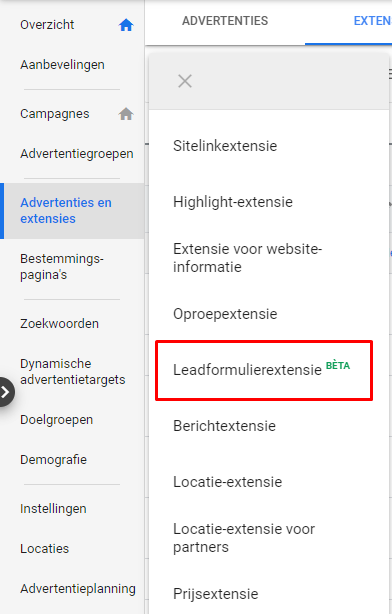 Leadformulier extensie beta