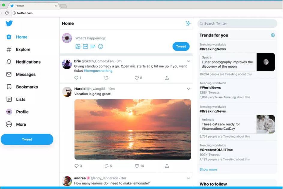 Twitter desktop versie