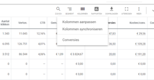 kolommen synchroniseren google ads