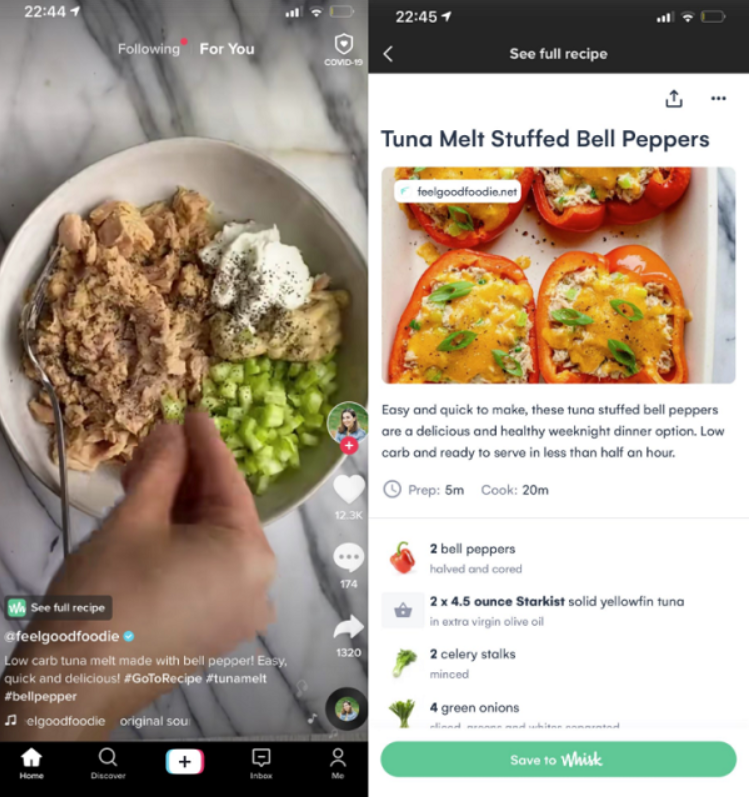 tiktok integratie met recepten app whisk