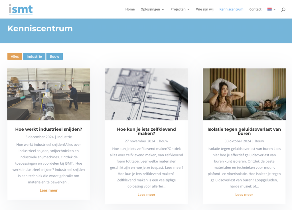 Screenshot van het kenniscentrum van de ISMT website