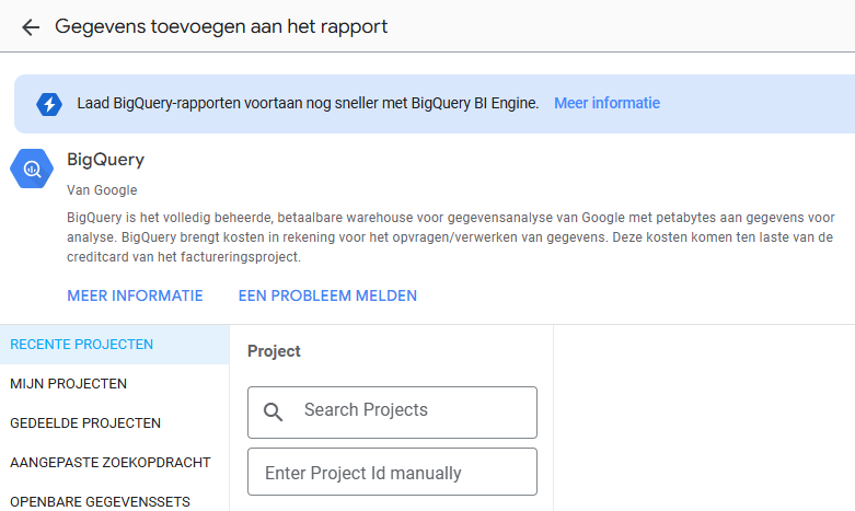 Looker Studio koppelen aan Google BigQuery